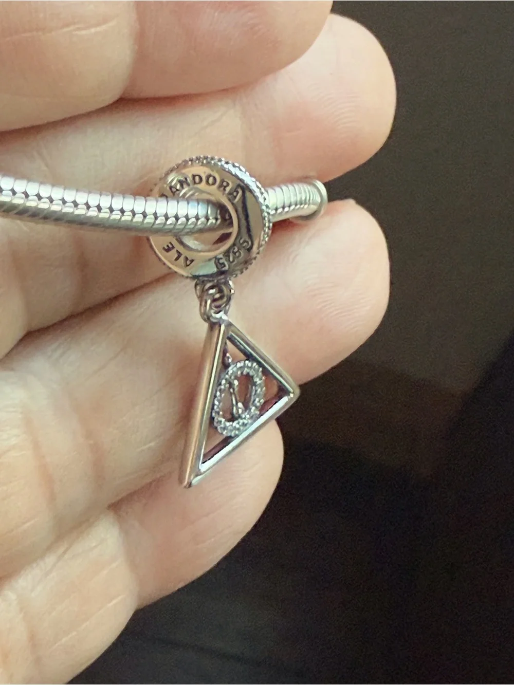 Pandora Silver Triangle Dangle Charm with Crystal Ring